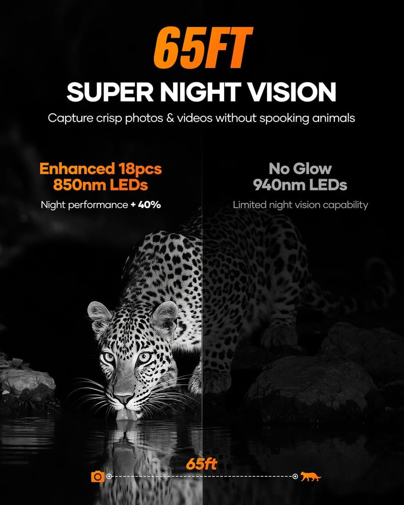 Assark Trail Camera 64MP 4K with Fixed Solar Panel, 6000mAh Game Camera with Night Vision Motion Activated Waterproof IP66 for Wildlife Deer Critter, Outdoor WiFi Trail Cam, 32GB SD Card Included - Image 3